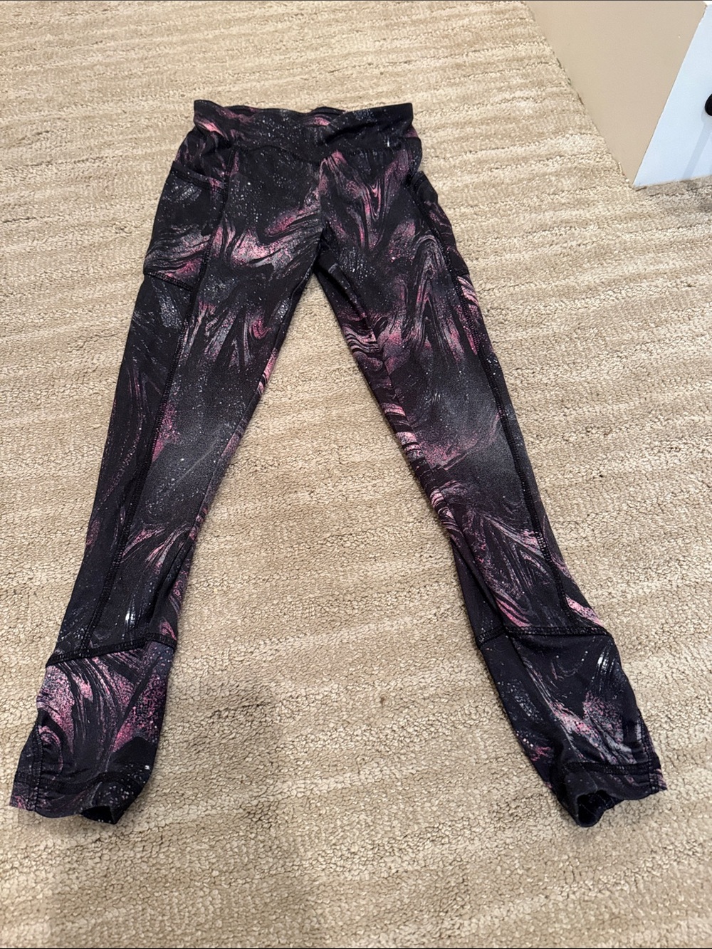 Lands' End Girls' Black and Pink Swirl Athletic Leggings